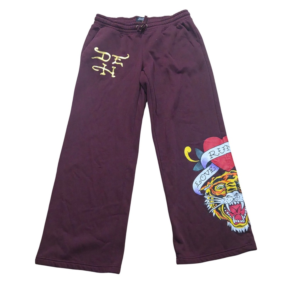 Ed Hardy Retro Tiger Flare Baddie Love Runs Wild Wide Leg Sweatpant Large Street